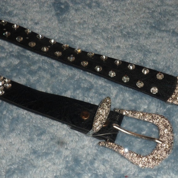 Black Leather Silver/Gold Bling Western Belt main image 6
